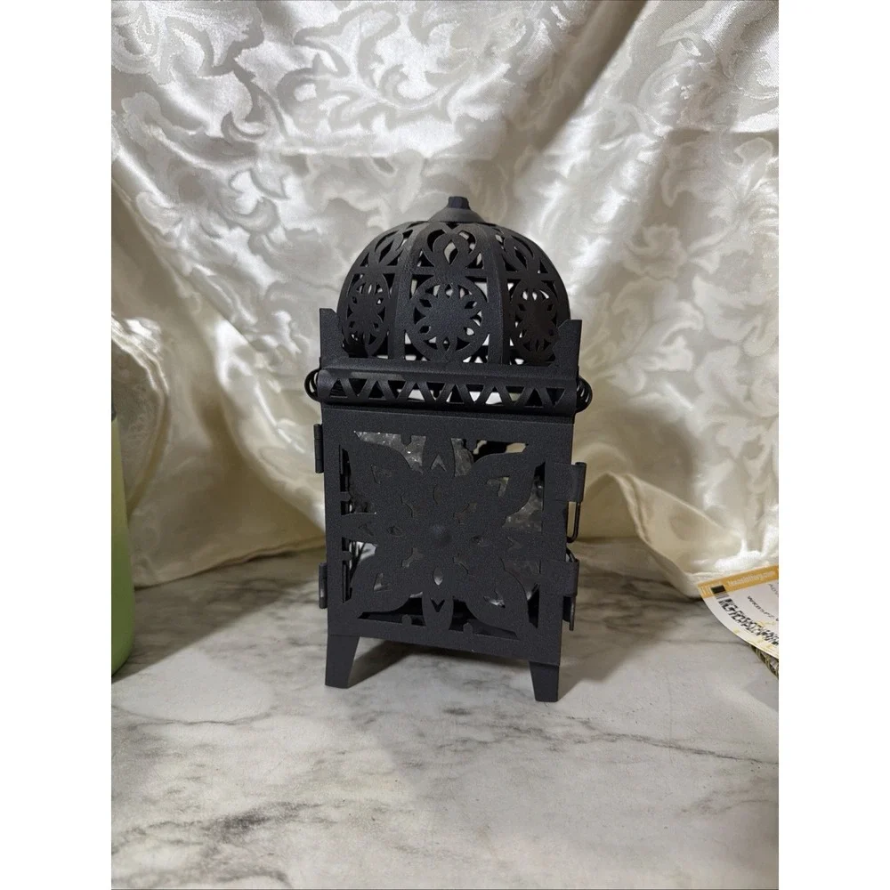 Candle Lantern Moroccan Black Metal Decorative 7.5 x 3 inches Tabletop (3360)